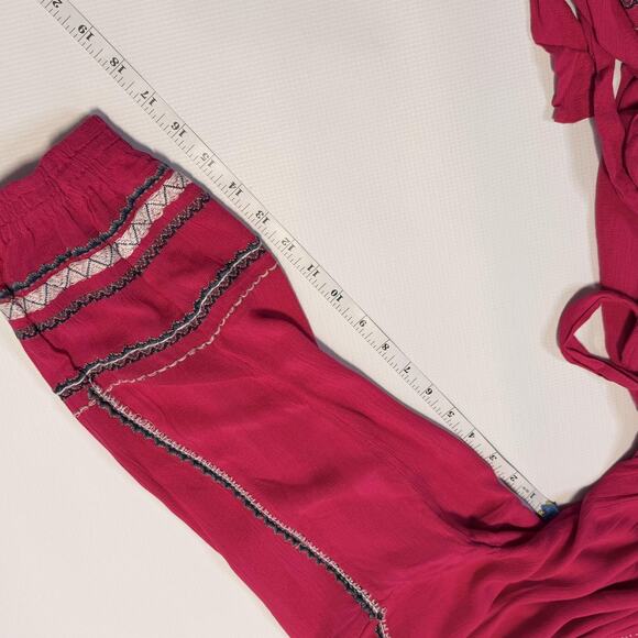 Free People Dress Womens Small Malibu Pink Wrap Boho Embroidered Mini OB1140508 - Picture 7 of 12
